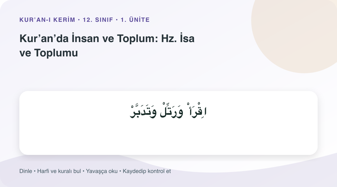 Kur’an’da İnsan ve Toplum: Hz. İsa ve Toplumu konusu için Arapça örnekli öğretim görseli