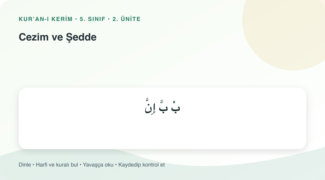 Cezim ve Şedde konusu için Arapça örnekli öğretim görseli