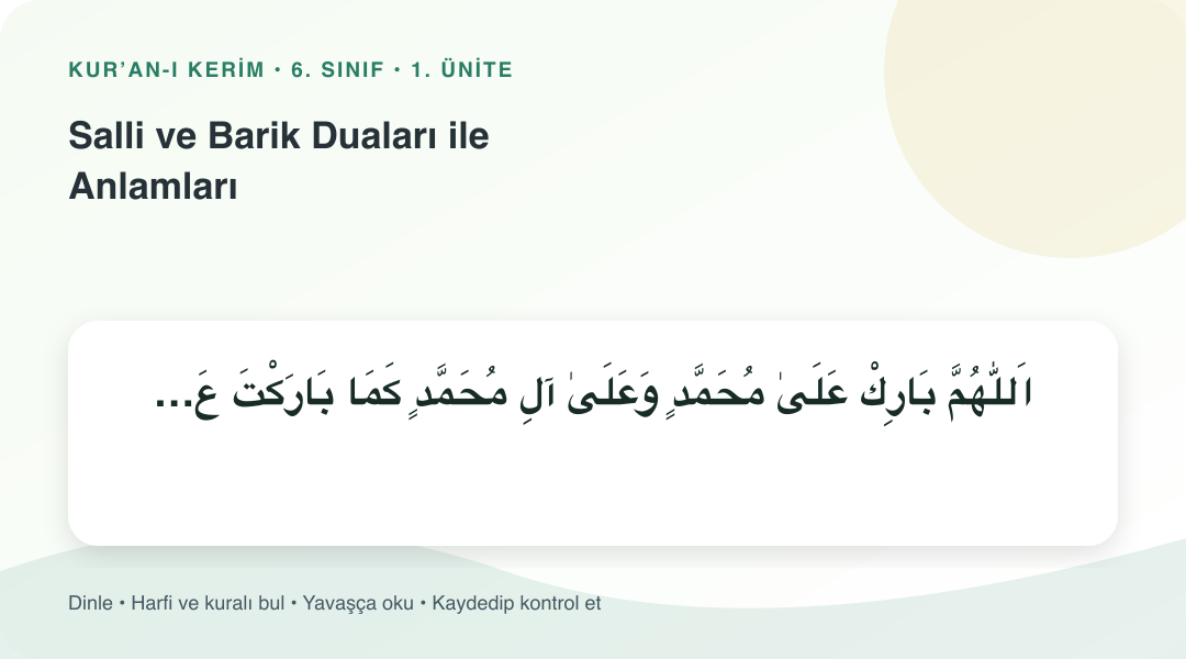 Salli ve Barik Duaları ile Anlamları konusu için Arapça örnekli öğretim görseli