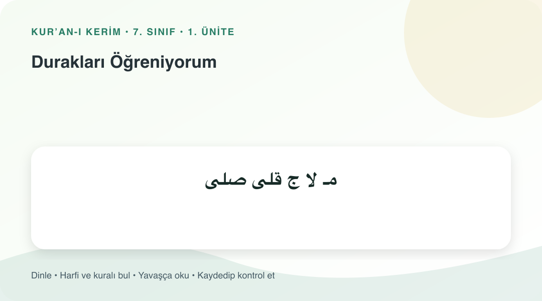 Durakları Öğreniyorum konusu için Arapça örnekli öğretim görseli