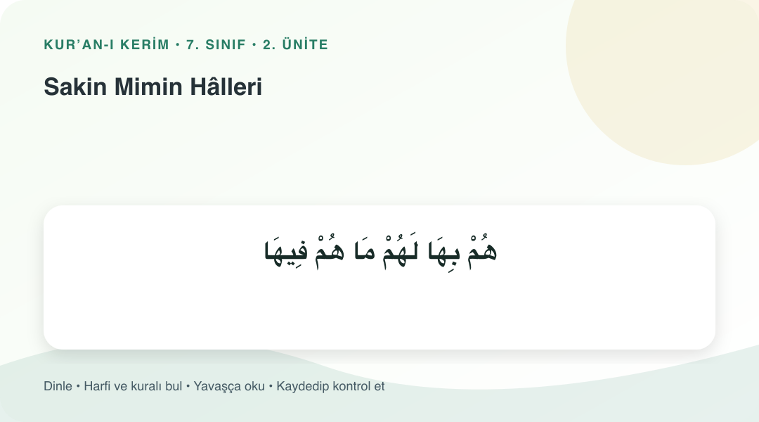 Sakin Mimin Hâlleri konusu için Arapça örnekli öğretim görseli